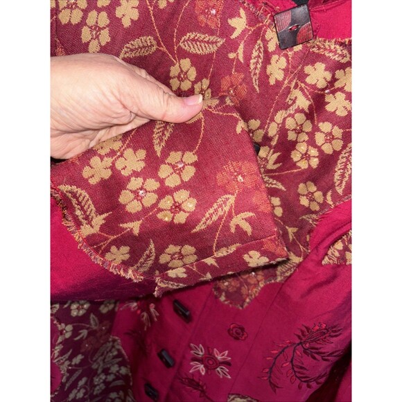 Anage Long Jacket M Women Red Embroidered Beads Sequins Button Up Pockets Lined - Picture 5 of 9